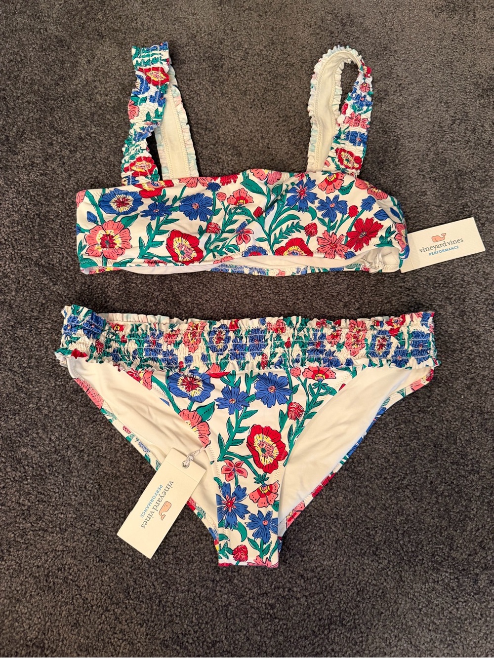 Vineyard Vines White Tisbury Floral Smocked Bikini Set XS Women’s NWT